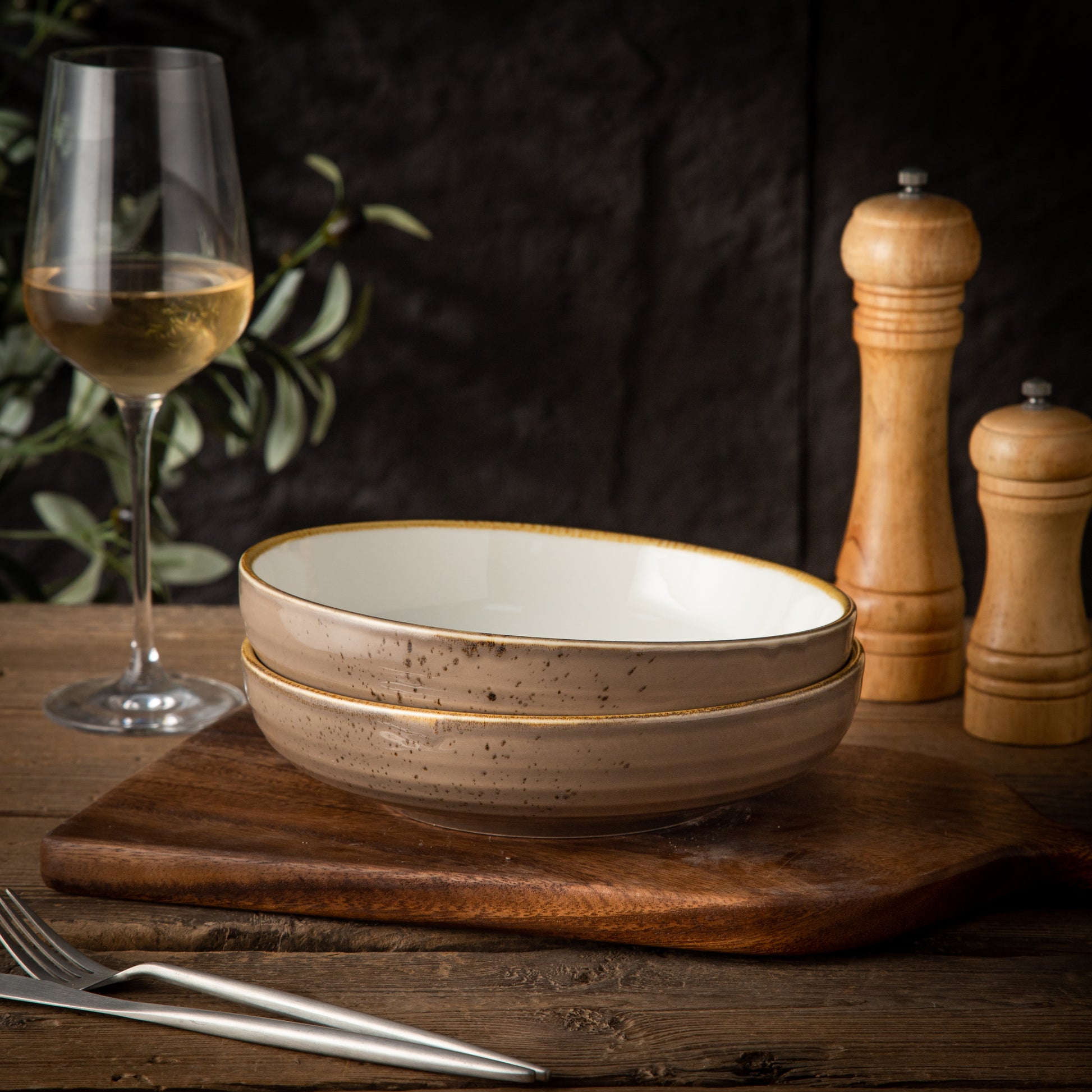 Multipurpose Porcelain Bowls - Set of 2 Beige Rustic Speckled Design