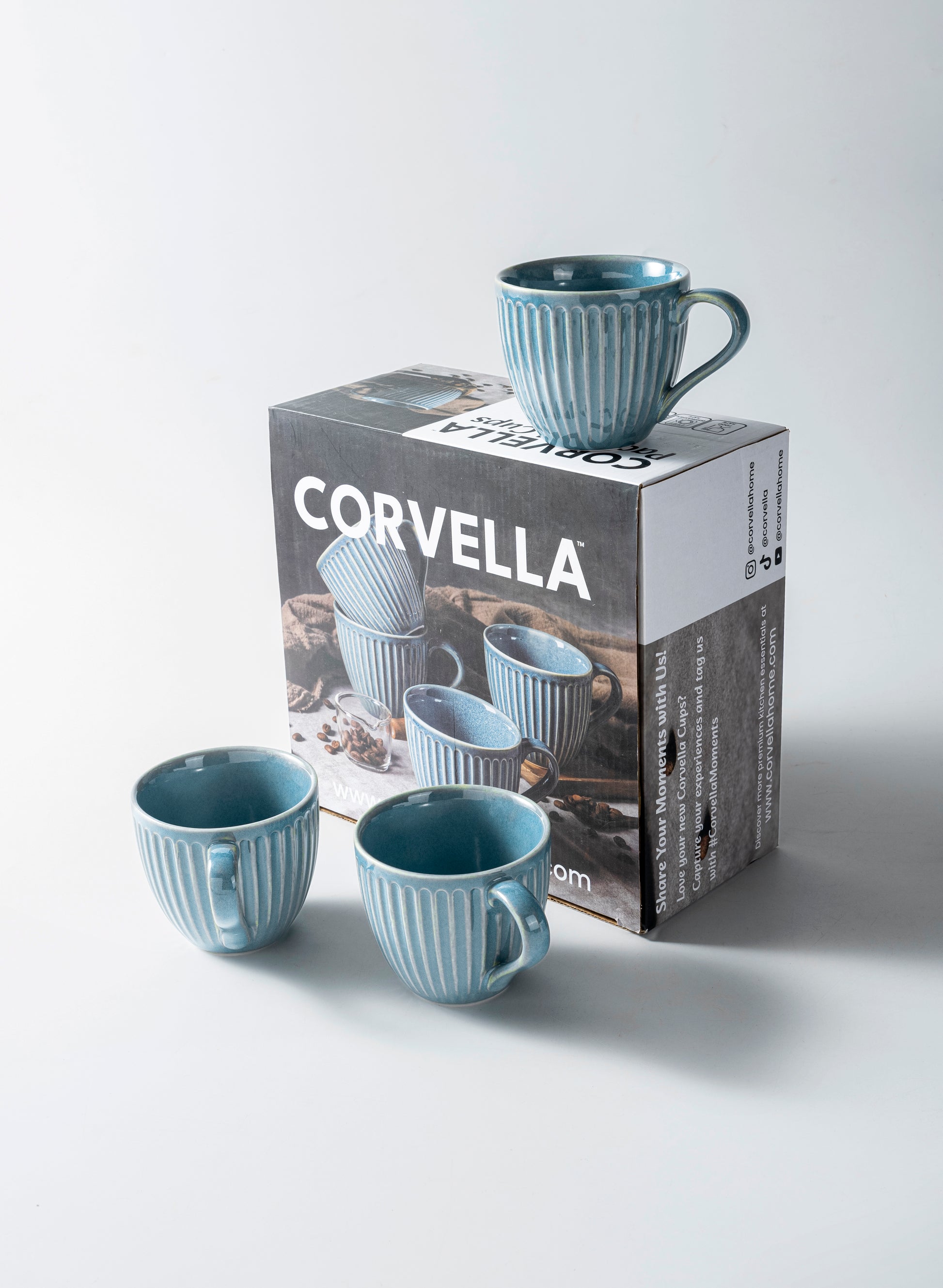 Rustic Style Ceramic Cups, Set of 4 - 270ml (9oz)