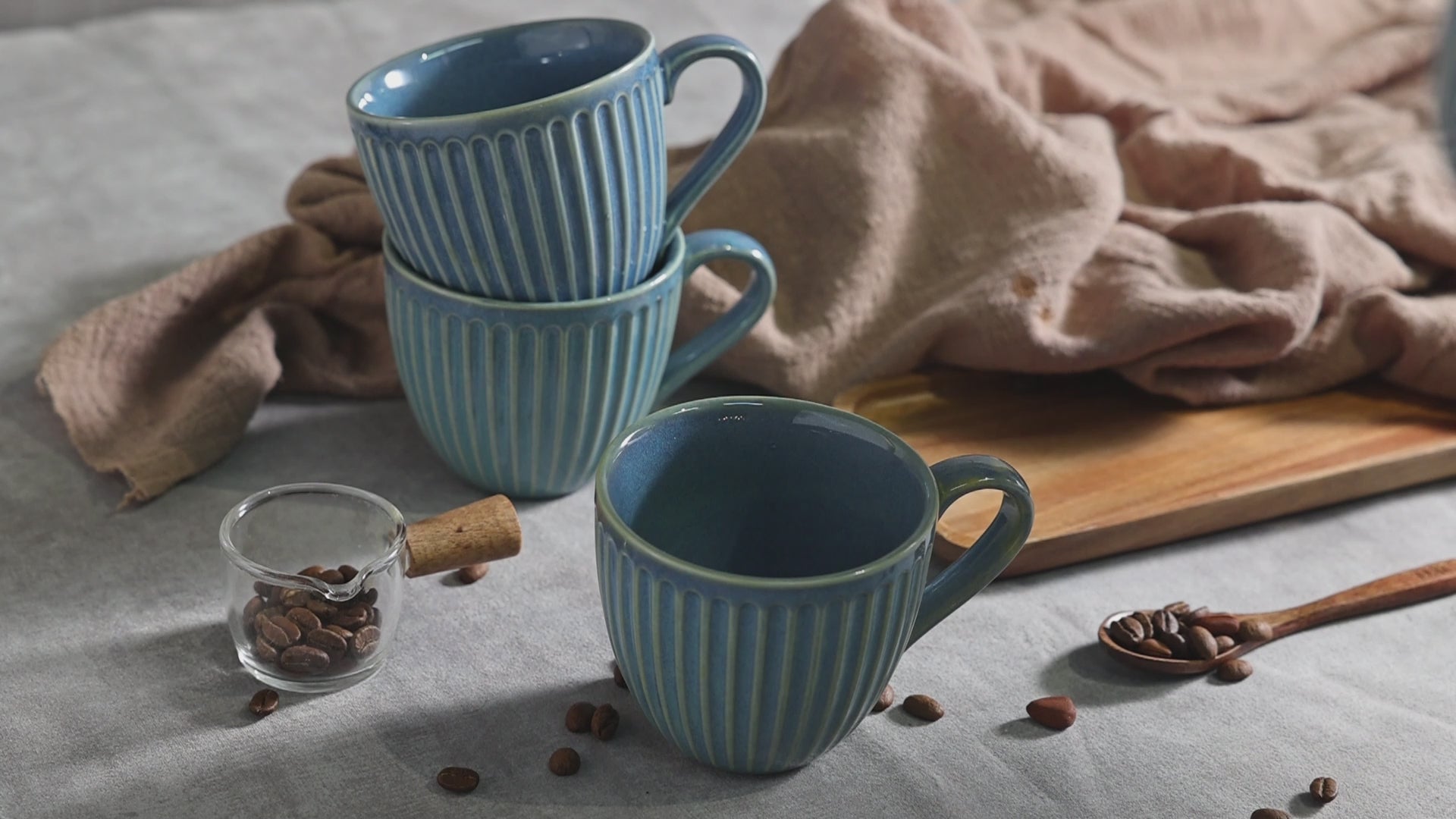 Rustic Style Ceramic Cups, Set of 4 - 270ml (9oz)