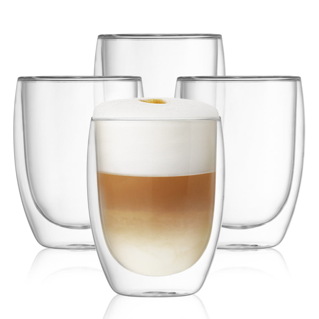 Double Walled Glass Mugs without Handle, Set of 4 - 350ml (12oz)