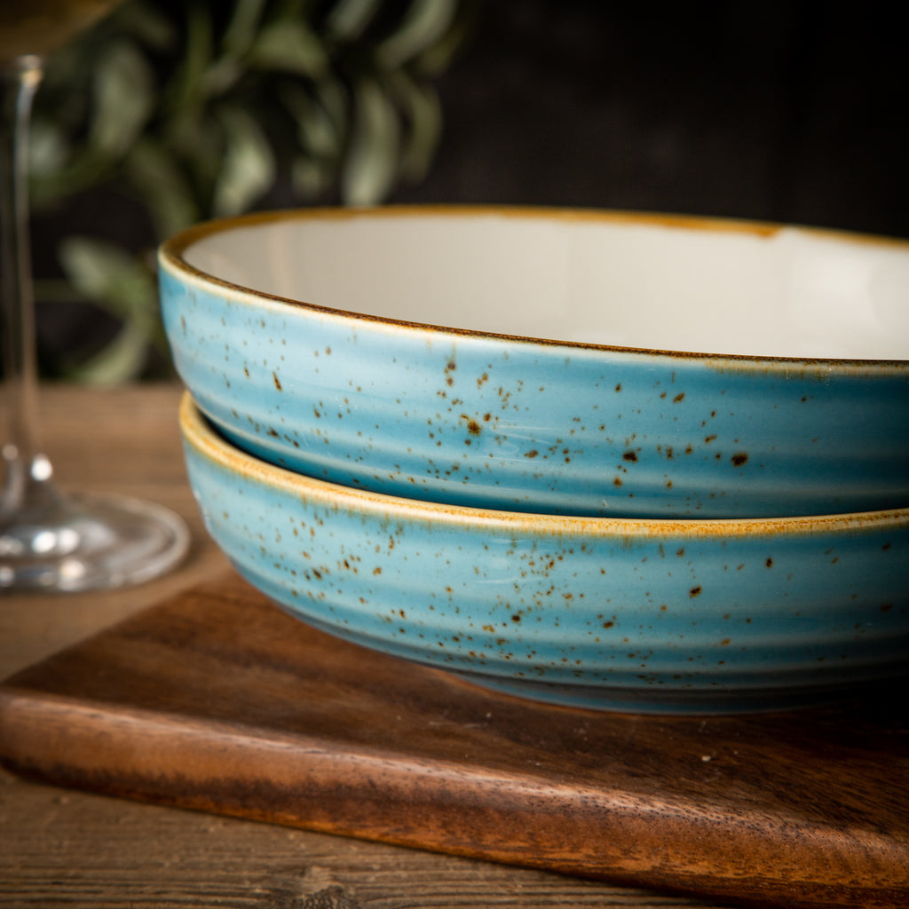 Multipurpose Porcelain Bowls - Set of 2 Blue Rustic Speckled Design
