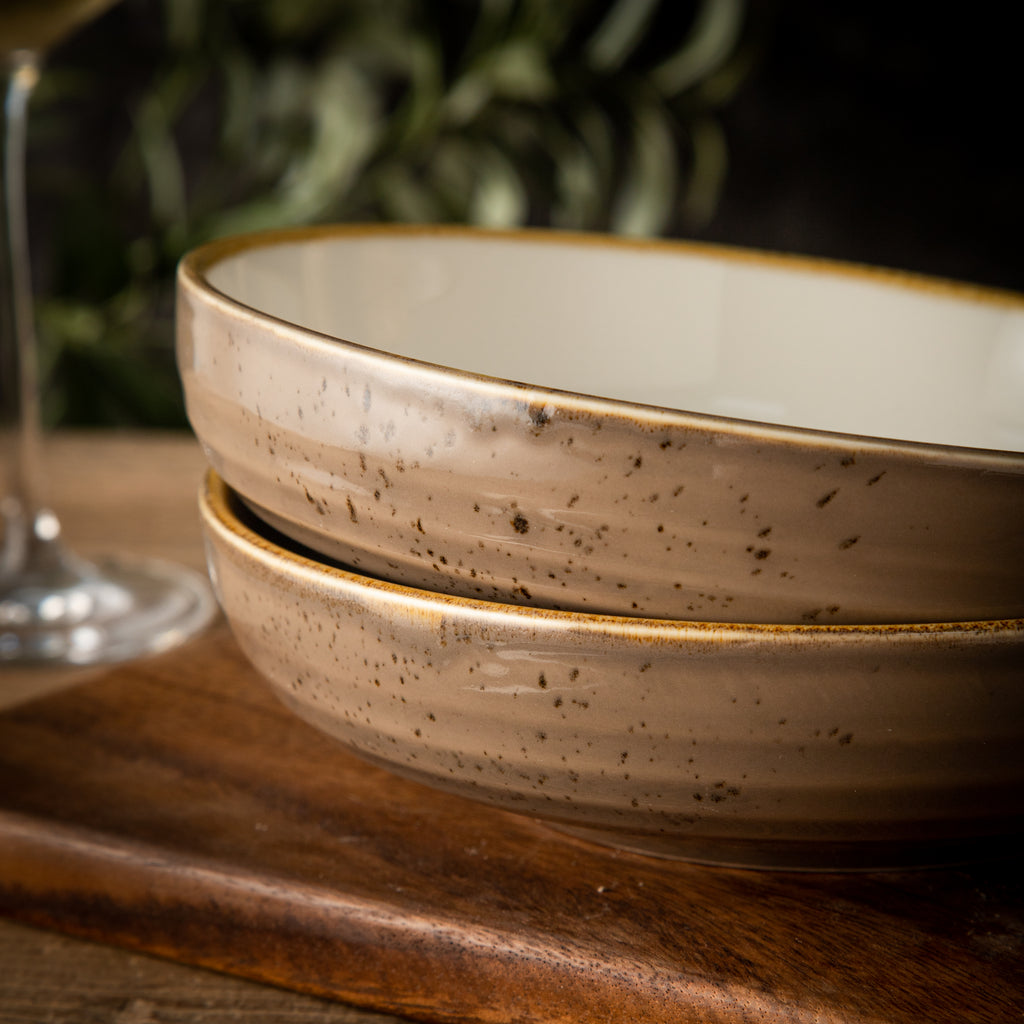 Multipurpose Porcelain Bowls - Set of 2 Beige Rustic Speckled Design