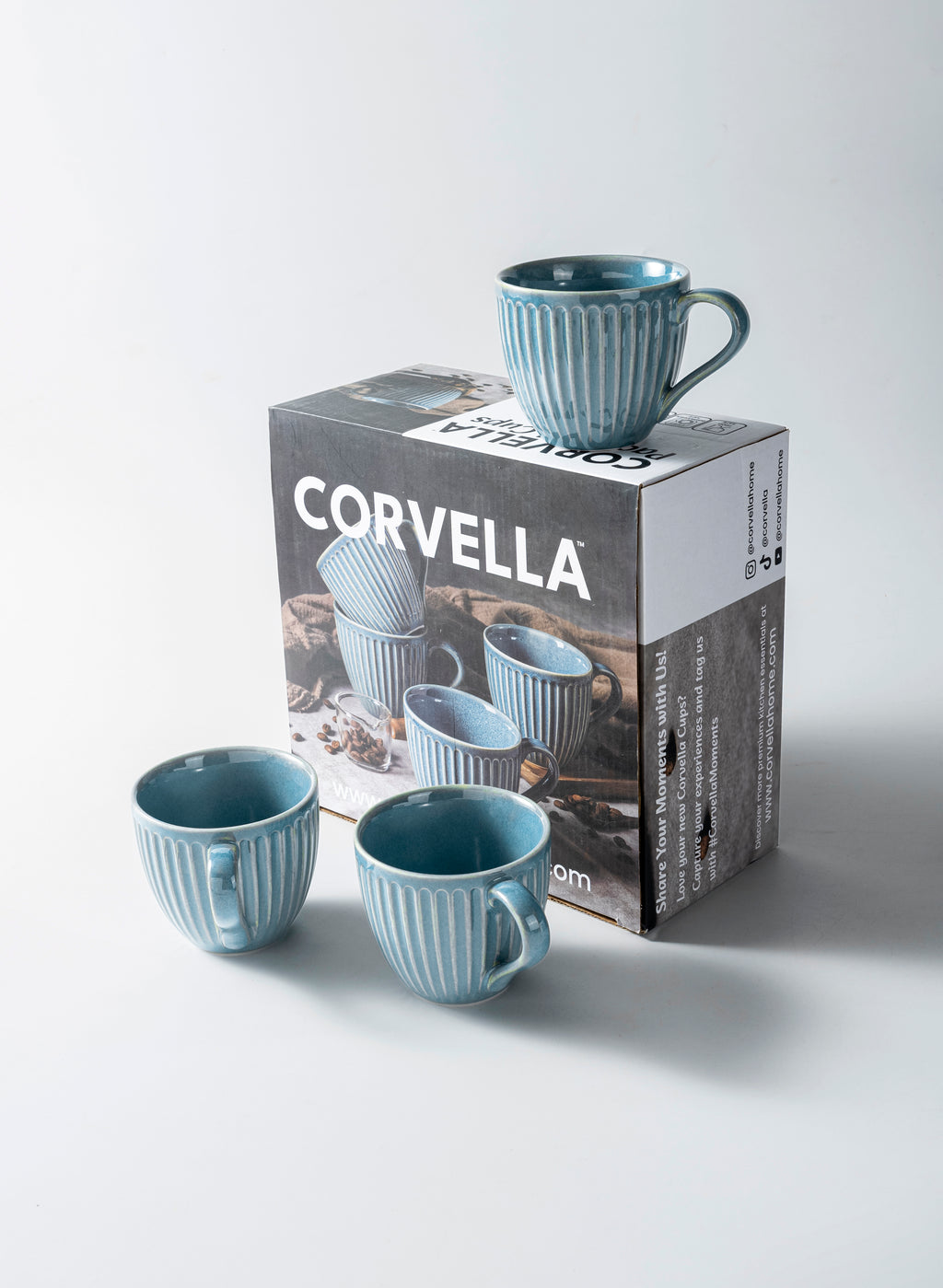 Rustic Style Ceramic Cups, Set of 4 - 270ml (9oz)