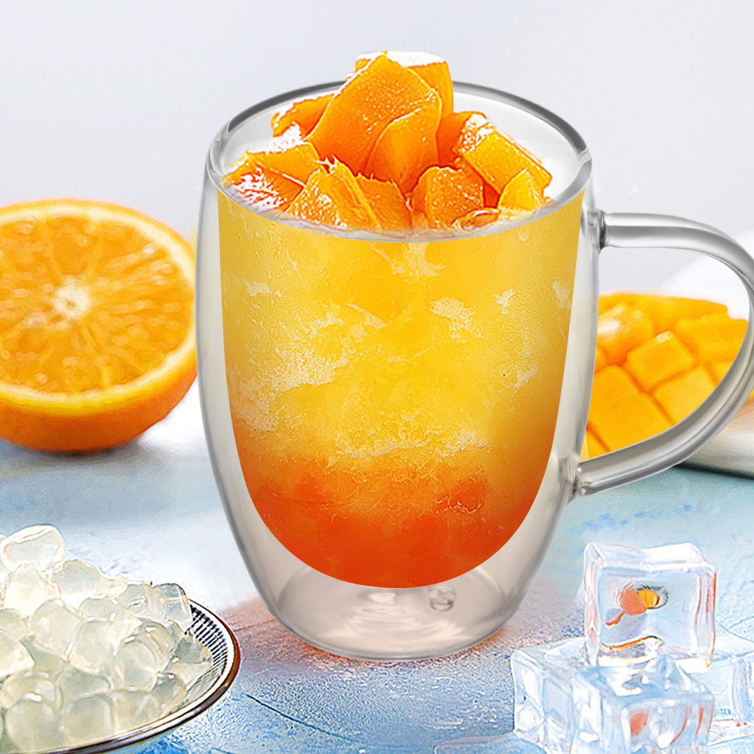 Double Walled Glass Mugs with Handle, Set of 4 - 350ml (12oz)