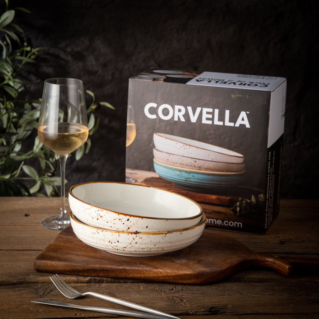 Multipurpose Porcelain Bowls - Set of 2 White Rustic Speckled Design