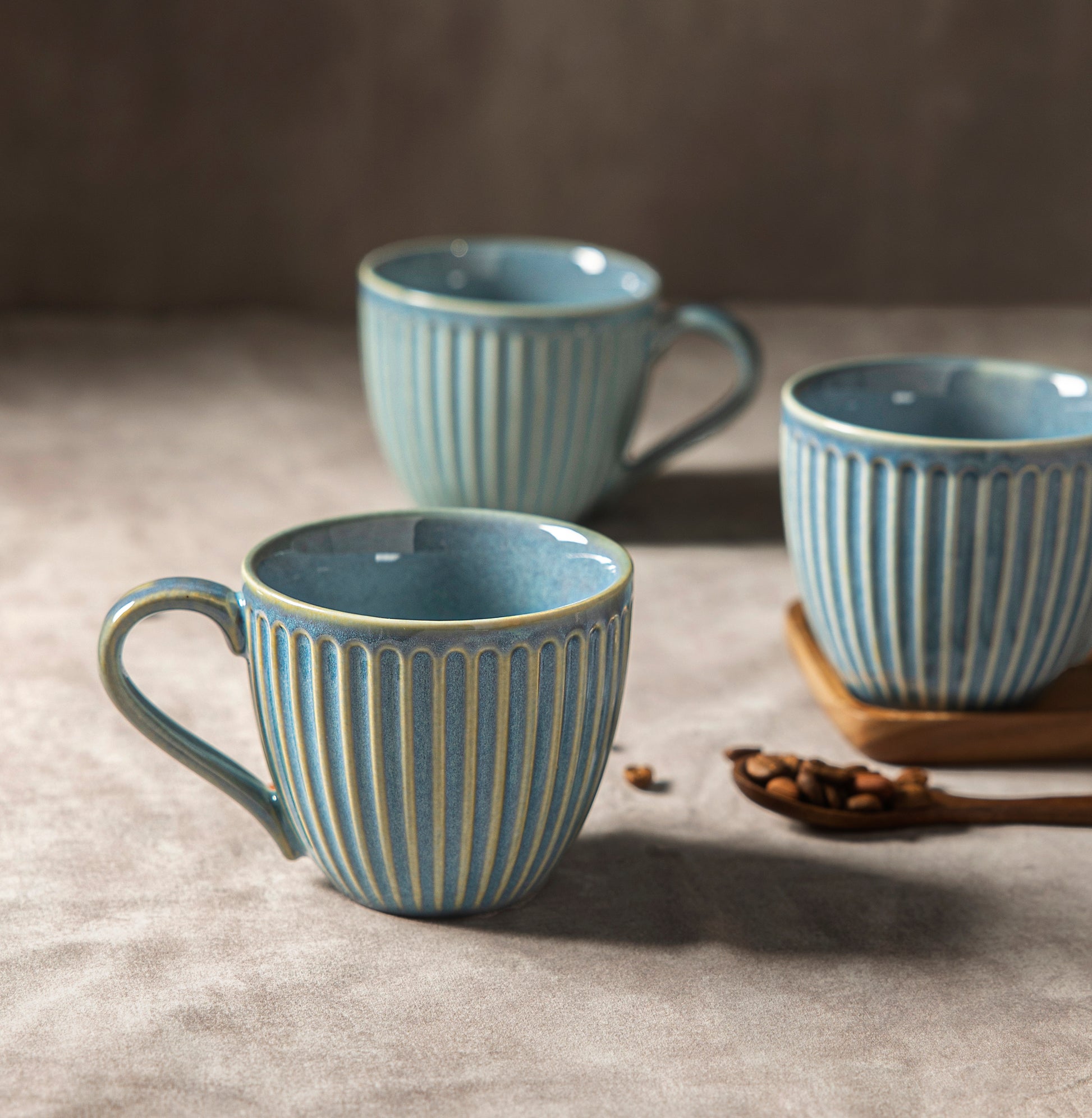 Rustic Style Ceramic Cups, Set of 4 - 270ml (9oz)