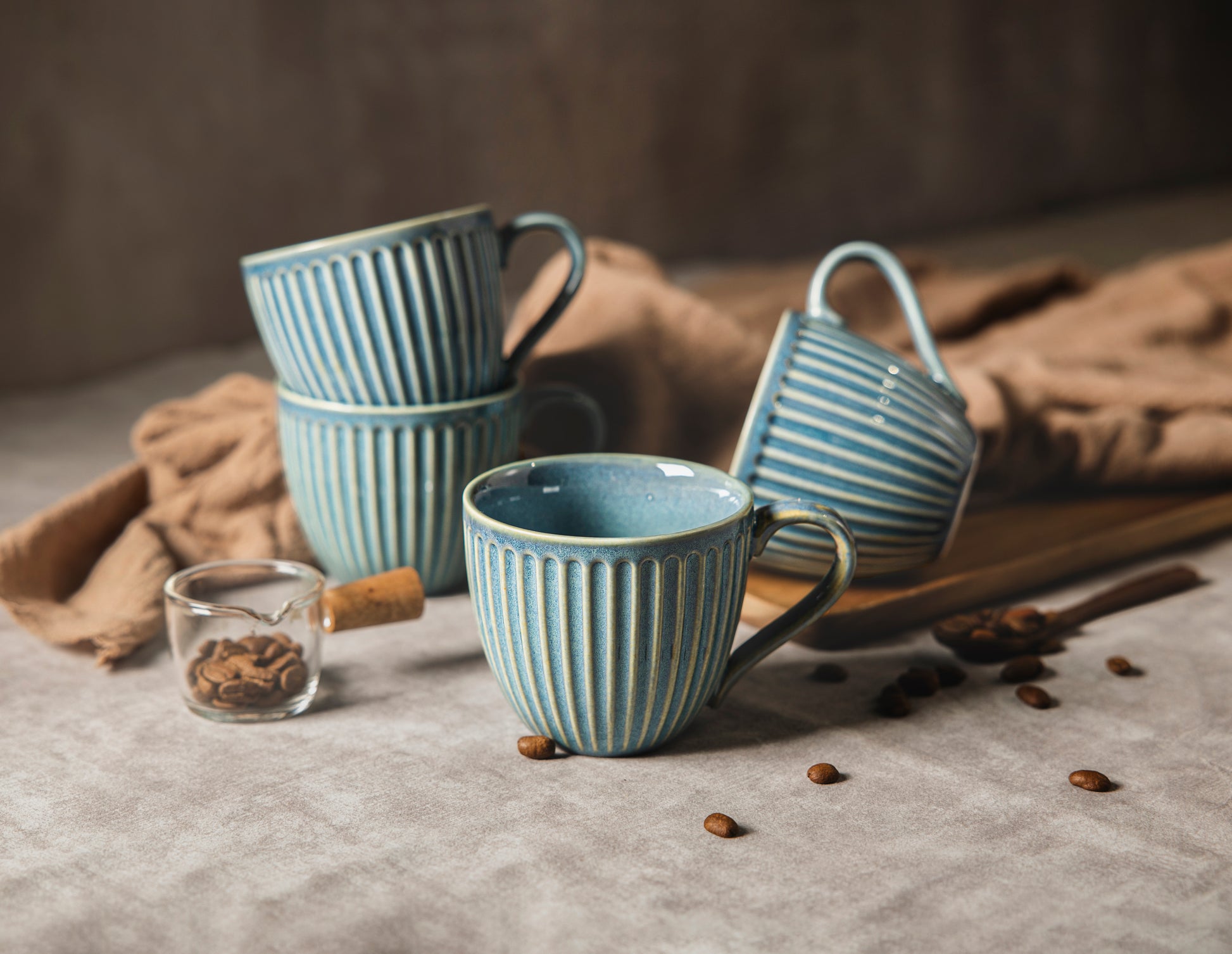 Rustic Style Ceramic Cups, Set of 4 - 270ml (9oz)