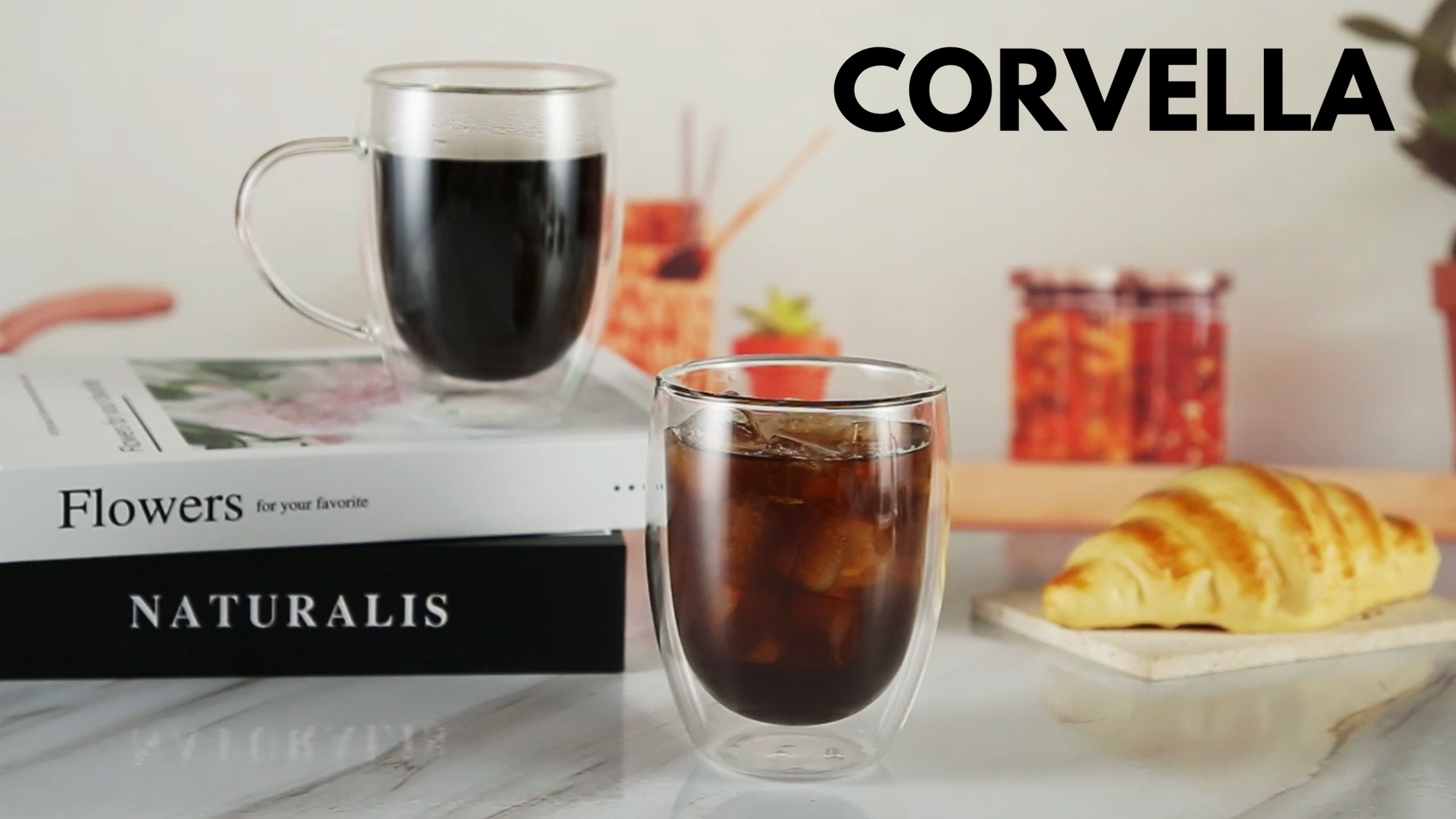 Double Walled Glass Mugs without Handle, Set of 4 - 350ml (12oz)